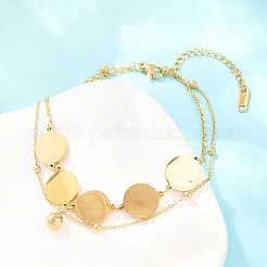 Flat Round 304 Stainless Steel Satellite Chains Double Layers Anklets&nbsp;BJEW-H643-04G