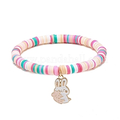 Handmade Polymer Clay Heishi Surfer Stretch Bracelet&nbsp;BJEW-JB08670