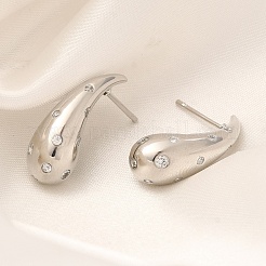 Rack Plating Teardrop Brass Micro Pave Clear Cubic Zirconia Stud Earrings&nbsp;EJEW-H143-18P