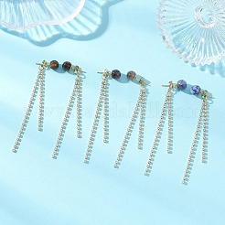 3 Pairs Brass Rhinestone Round Tassel Stud Earrings&nbsp;EJEW-JE06845