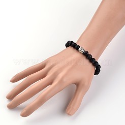 Buddha Head Natural Lava Rock Beaded Stretch Bracelets&nbsp;BJEW-JB02230-03