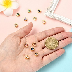 6Pcs 3 Colors Brass Micro Pave Cubic Zirconia Heart Slide Charms&nbsp;ZIRC-YW0001-36A