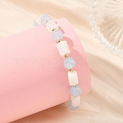 8MM Round Natural White Moonstone and Column Dyed White Jade Beaded Stretch Bracelets&nbsp;BJEW-JB14488