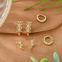 6Pcs 3 Styles Brass Micro Pave Clear Cubic Zirconia Hoop Earrings&nbsp;EJEW-TA0001-90B