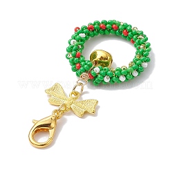 Handmade Seed Beads Christmas Bow Wreath Keychain Pendants Decoration&nbsp;HJEW-MZ00062