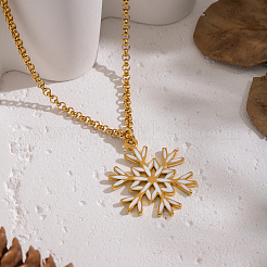 Minimalist 304 Stainless Steel Enamel White Snowflake Pendant Necklaces for Women&nbsp;NO8875