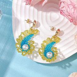 Glass Seed Bead & Glass Pearl Bead Conch Dangle Stud Earrings for Women&nbsp;EJEW-MZ00269-01