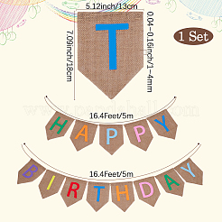 1 Set Word Happy Birthday Linen Hanging Banners Flags&nbsp;AJEW-SP0001-51A