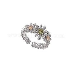Alloy Rhinestone Flower Cuff Open Rings for Women&nbsp;WG6663D-01