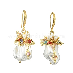 Shell Pearl Beads & Brass Dangle Earrings for Women&nbsp;EJEW-JE07261