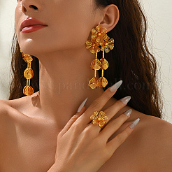 Iron Hollow Flower Earring & Cuff Rings Sets for Women Engagement Wedding Party Accessories&nbsp;AS0088