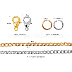 DIY 1.8m 2 Colors Vacuum Plated 304 Stainless Steel Twisted Chain Curb Chains Necklace Making Kits&nbsp;DIY-FS0001-25