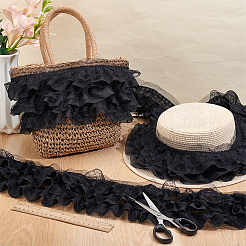 Polyester Lace Pleated Ribbons&nbsp;SRIB-WH0011-467A