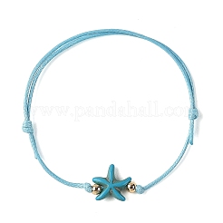 2Pcs 2 Colors Ocean Dyed Synthetic Turquoise Starfish Beaded Adjustable Waxed Polyester Cord Bracelets for Women&nbsp;BJEW-JB14242