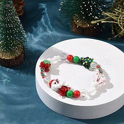 Lampwork & Natural Quartz Crystal & Acrylic Stretch Bracelet&nbsp;BJEW-TA00256