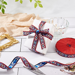Ethnic Style Embroidery Rhombus Polyester Ribbon&nbsp;OCOR-WH0078-237-1