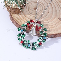 Christmas Wreath & Christmas Bell Alloy Colorful Rhinestone Pendant Necklaces&nbsp;WG06691-08