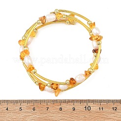 Nuggets Natural Amber and Pearl Wrap Cuff Bangles&nbsp;BJEW-JB14492
