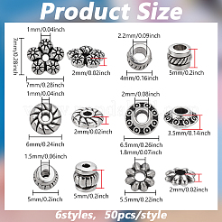 300Pcs 6 Styles Tibetan Style Alloy Spacer Beads&nbsp;TIBEB-PH0005-36