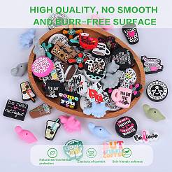 18Pcs 9 Style Flat Round with Word Food Grade Eco-Friendly Printed Silicone Focal Beads&nbsp;SIL-SZ0001-31