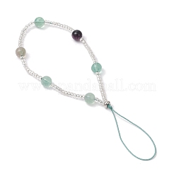 Natural Rainbow Fluorite & Glass Seed Round Beaded Phone Hand Strap Chains&nbsp;HJEW-JM03363-02