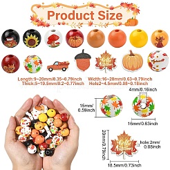 100Pcs 15 Styles Round & Flower Wood European Beads&nbsp;WOOD-CJ0002-45