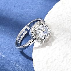Brass Micro Pave Clear Cubic Zirconia Cuff Open Rings&nbsp;CU-CBA5C10-12P