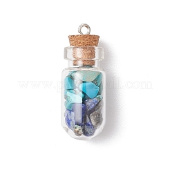 5Pcs 5 Styles Clear Glass Wishing Bottle with Mixed Gemstone Chip Inside Pendants&nbsp;PALLOY-JF04164