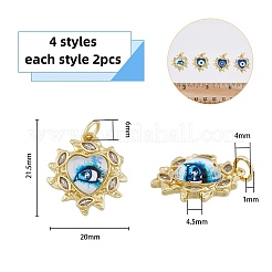 8Pcs 4 Style Brass Micro Pave Clear Cubic Zirconia Pendants&nbsp;KK-DC0002-68