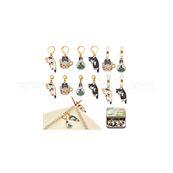 Cat Alloy Enamel Locking Stitch Markers & Needle Cap Set&nbsp;HJEW-NB00142