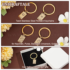 5Pcs 5 Style Rectangle with Tarot 316 Stainless Steel Pendant Keychains&nbsp;KEYC-UN0001-13G