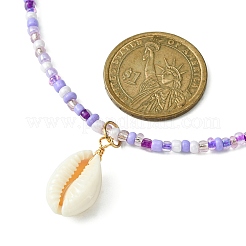 3Pcs 3 Color Natural Cowrie Shell Pendant Necklaces Set with Glass Seed Beaded Chains&nbsp;NJEW-JN04455