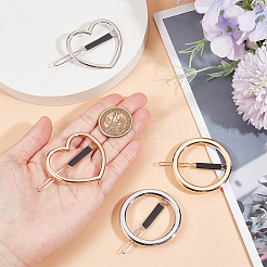 MAKERER 4Pcs 4 Style Alloy Hollow Heart & Ring Hair Pin&nbsp;PHAR-GO0001-01