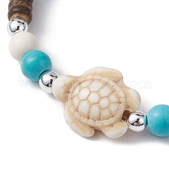 Starfish & Tortoise Synthetic Turquoise Braided Bead Bracelet&nbsp;BJEW-JB09967-01