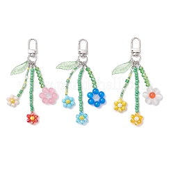 3Pcs Colors Cat Eye & Glass Seed Beaded Flower Pendant Decorations&nbsp;HJEW-TA00383