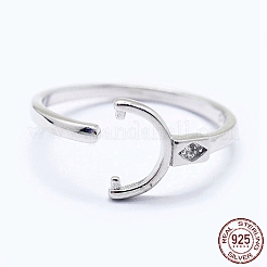 Anti-Tarnish Adjustable Rhodium Plated 925 Sterling Silver Cuff Finger Design Ring Mounts Fittings with Pearl Seat&nbsp;STER-I016-045P