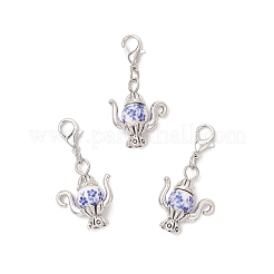 Handmade Flower Printed Porcelain & Tibetan Style Alloy Teapot Pendant Decorations&nbsp;HJEW-JM03670
