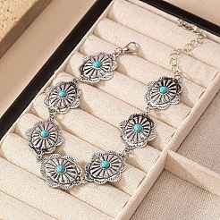 Bohemian Alloy with Synthetic Turquoise Oval Link Chain Anklets for Women&nbsp;FS-WGE46A8-01