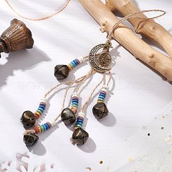 Natural Lava Rock & Iron Bell Pendant Decoration&nbsp;HJEW-JM02418