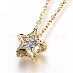 304 Stainless Steel Brass Cubic Zirconia Pendant Necklaces&nbsp;NJEW-O108-13