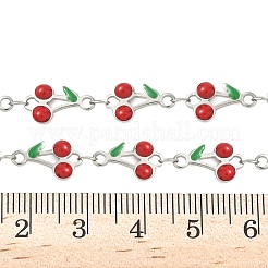 304 Stainless Steel Enamel Red Cherry Link Chain Necklaces for Women&nbsp;NJEW-K249-23G