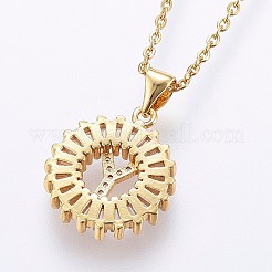 Brass Micro Pave Cubic Zirconia Initial Pendant Necklaces&nbsp;NJEW-H486-30G-Y