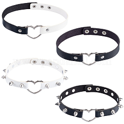 4Pcs 4 Styles Adjustable Gothic PU Leather Alloy Heart Spike Rivet Choker Necklaces for Women&nbsp;NJEW-CL0001-18