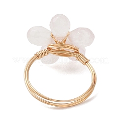 Golden Tone Copper Wire Wrapped Natural Rose Quartz Finger Rings&nbsp;RJEW-JR00981