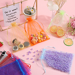 100Pcs 10 Colors Organza Bags Jewellery Storage Pouches Wedding Favour Party Mesh Drawstring Gift&nbsp;OP-SP0001-02