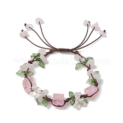 Electroplated Natural Rose Quartz Chip Bead Braided Bead Bracelets for Women&nbsp;BJEW-TA00610-01