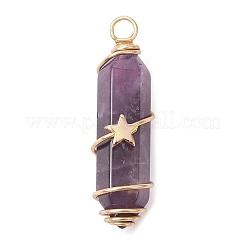 3Pcs 3 Styles Natural Amethyst Copper Wire Wrapped Pointed Pendants&nbsp;PALLOY-JF02460-02