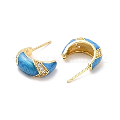 Enanel Croissant Stud Earrings with Clear Cubic Zirconia&nbsp;EJEW-P213-21G