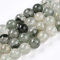 Natural Green Rutilated Quartz Round Beads Strands&nbsp;G-T140-8mm-02