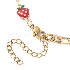 2Pcs 2 Styles Brass Enamel Red Strawberry Link Chain Bracelet Making&nbsp;AJEW-JB01547